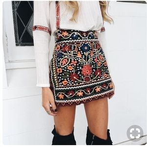 Colorful flower design black skirt